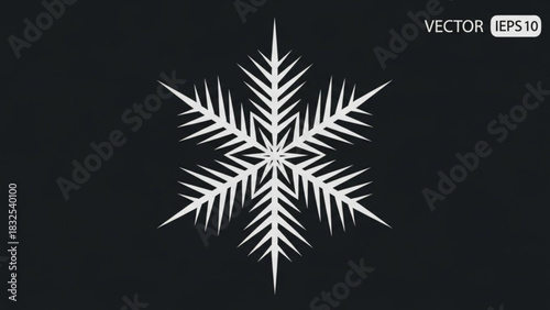 Detailed white vector illustration of a unique geometric snowflake symbol, perfect for winter holiday designs, christmas decorations, and festive season greetings.