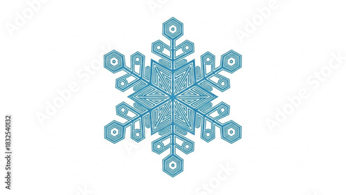Intricate geometric blue snowflake illustration, isolated on clean white background. perfect for winter, holiday, ice, and cold weather graphic design.