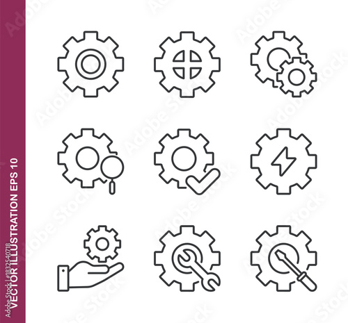 Gear line icons - Mini collection and editable stroke series icon