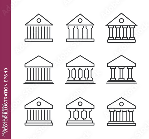 Museum building line icons - Mini caollection and editable stroke series icon