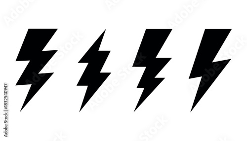 Four black lightning bolt symbols on a white background thunderbolt electricity