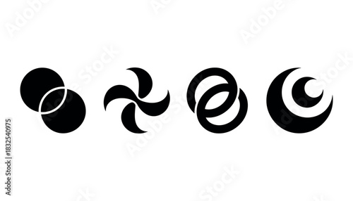 Four black abstract geometric shapes on white background symbol icon