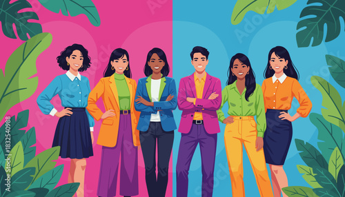 Diverse group of happy young business people in bright modern attire