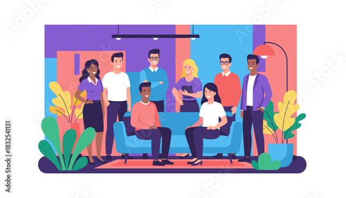 Diverse team collaboration in a modern office lounge Happy professionals networking