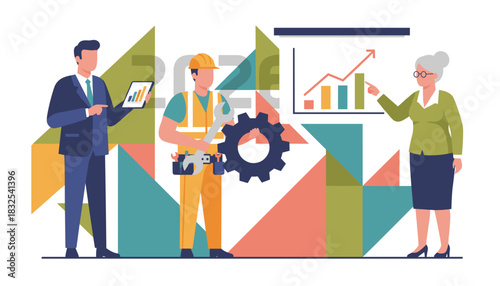 Professional team analyzing business data industrial development and growth strategy