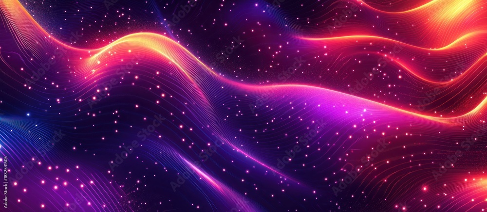 Fototapeta premium Abstract glowing waves with vibrant colors and particles.
