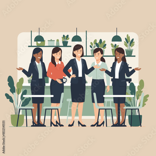 Diverse businesswomen team meeting in a stylish cafe environment Collaboration and success concepts