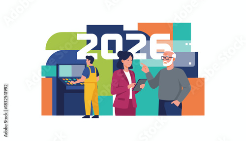 Business team and worker plan industrial growth for the year 2026