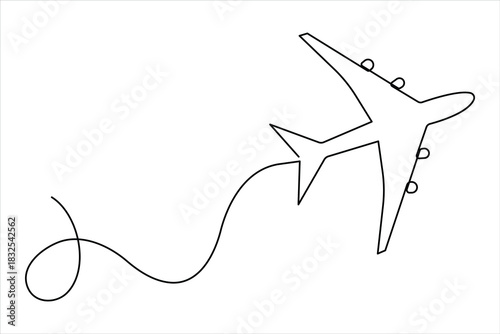 Airplane one continuous line art drawing – Minimalist airplane flight and travel vector illustration design