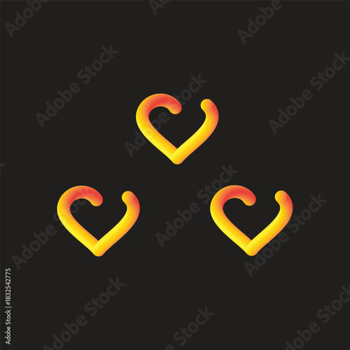 Three Bright Yellow Heart Shapes Form a Modern Love Motif on Dark Background
