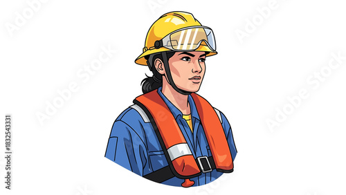 Female Firefighter in Safety Gear Illustration of a Professional in Protective Equipment