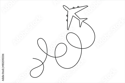 Airplane one continuous line art drawing – Minimalist airplane flight and travel vector illustration design