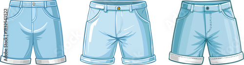 Light blue shorts drawn in casual hand sketched style perfect for fun summer fashion themed designs