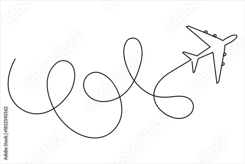 Airplane one continuous line art drawing – Minimalist airplane flight and travel vector illustration design