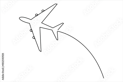 Airplane one continuous line art drawing – Minimalist airplane flight and travel vector illustration design