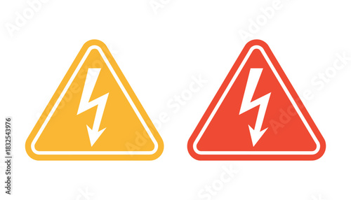 Yellow and Red Triangle Warning Signs with White Lightning Bolt Symbol danger electricity