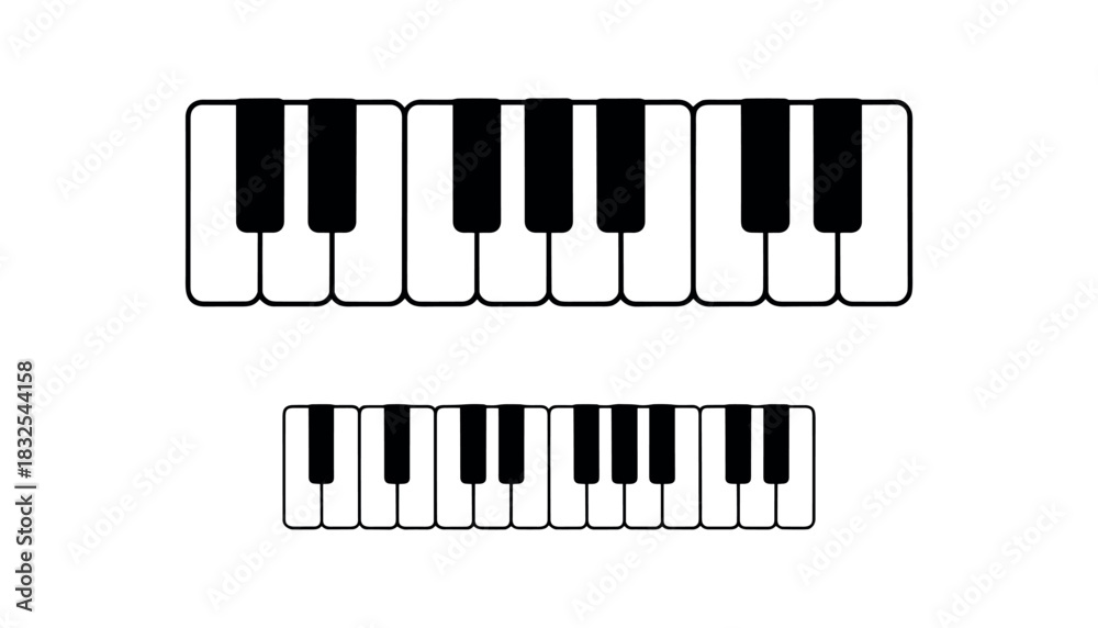 Fototapeta premium Two rows of black and white piano keys on a white background keyboard music