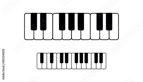 Two rows of black and white piano keys on a white background keyboard music