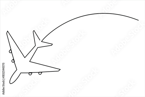 Airplane one continuous line art drawing – Minimalist airplane flight and travel vector illustration design