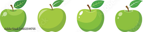 Granny Smith apple illustration featuring smooth green shape with stem and leaf in minimalist fresh style