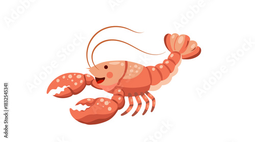 Lobster with claws, fresh seafood. Marine animal with claws. Crustacean, sea food, underwater crayfish. Flat vector illustration isolated on white background