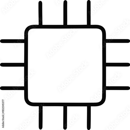 Simple line drawing of a computer chip or microprocessor icon