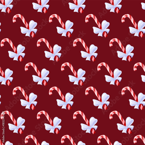seamless pattern with candy canes and bows.
