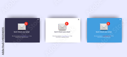 Set of Confirmation Email pop up notifications templates design. vector