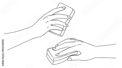 スポンジを持つ手のイラストセット（清掃・家事）,皿洗い,キッチン,掃除,水回り,シンプル,ベクター,線画