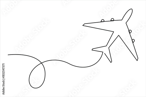 Airplane one continuous line art drawing – Minimalist airplane flight and travel vector illustration design