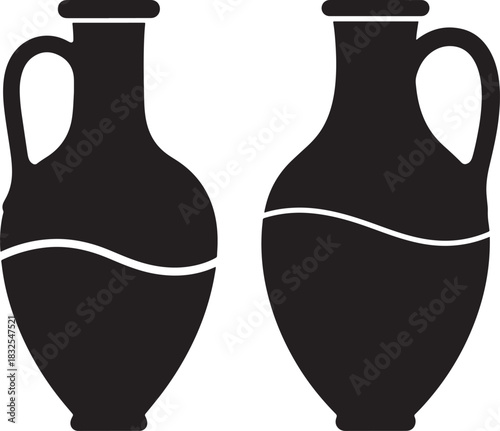 Two ancient amphorae with liquid silhouette