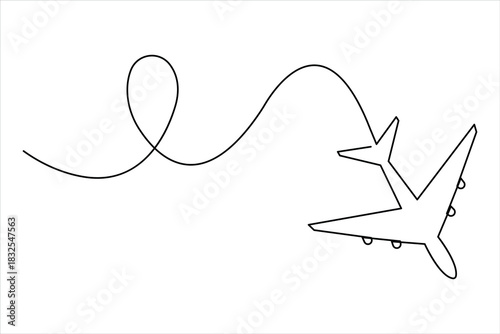 Airplane one continuous line art drawing – Minimalist airplane flight and travel vector illustration design