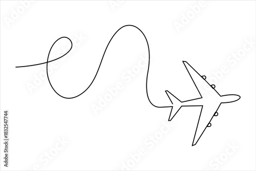 Airplane one continuous line art drawing – Minimalist airplane flight and travel vector illustration design