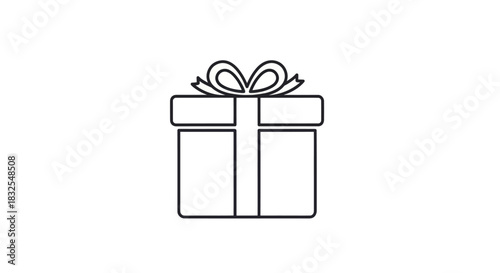 Minimalistic Line Drawing of a Gift Box with Ribbon and Bow for Celebration