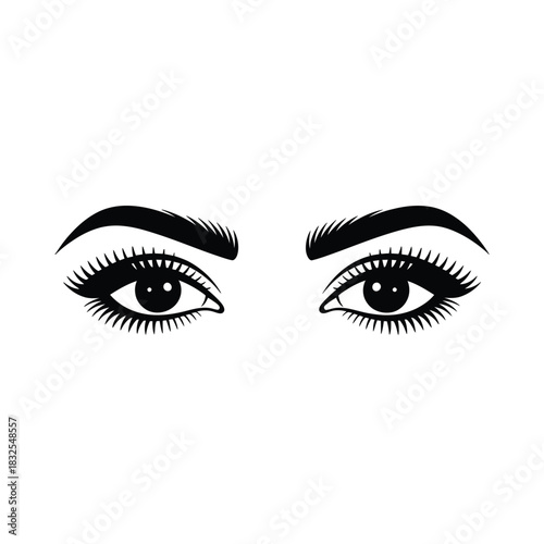 Stylized black and white illustration of beautiful woman s eyes