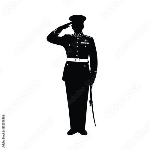 black silhouette soldier saluting, white background clip art preview