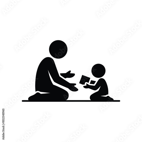 Parent and child playing together with building blocks