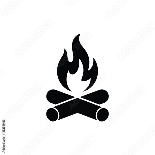 Simple black silhouette icon of a campfire with flames and crossed logs