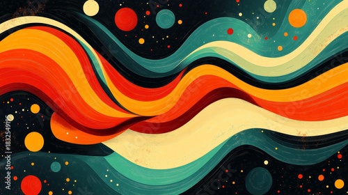 Retro art and illustration with retro wave backgrounds, funky painting, and abstract designs. A creative home dcor backdrop for luxury festivals or exhibitions, with artistic lines, Generative AI