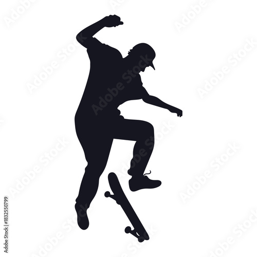 A powerful silhouette of a skateboarder performing a dynamic trick, symbolizing street culture, extreme sports, skill, and youthful freedom.