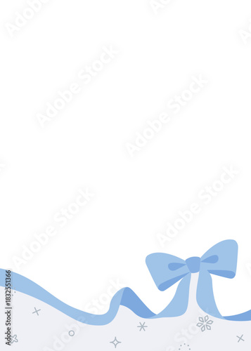 リボンのデコレーションフレーム、背景、雪の装飾、縦向き