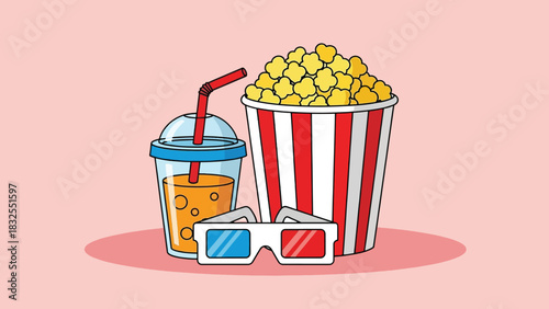 Classic cinema snacks and 3D glasses for movie night.