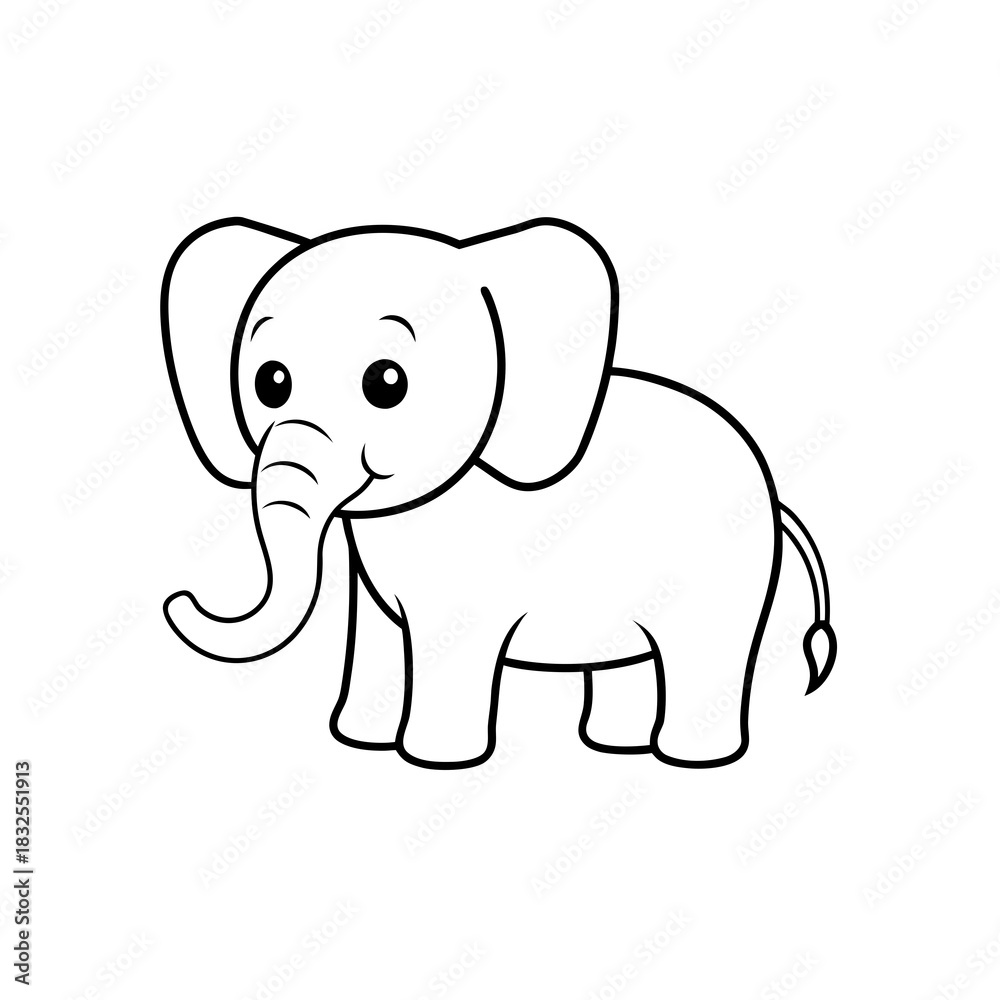 Fototapeta premium Cute cartoon elephant outline for coloring