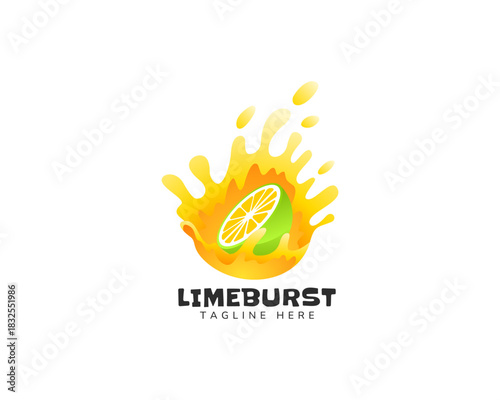 Summer Drink Logo Design with Green Lime and Juice