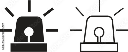 Emergency siren alarm icon set. Flashing warning light symbols in flat and outline styles, ideal for safety alerts, emergency notifications, security diagrams, professional and hazard response.