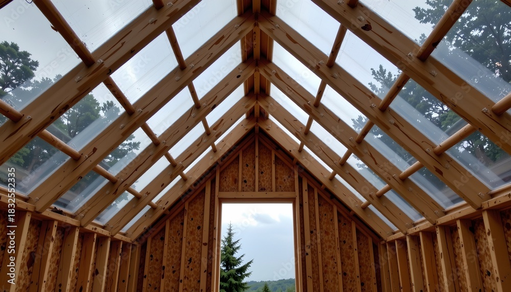 Fototapeta premium Underconstruction Wooden Framework with Open Sky View