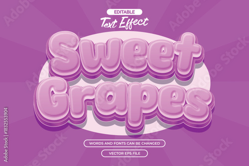 Sweet grapes editable text effect with 3d cartoon text style and with comic background