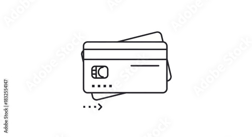 Minimalist Line Art Illustration of a Credit Card with Chip and Contactless Features