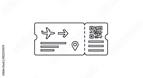 Minimalist Airlines Boarding Pass Icon with QR Code and Travel Elements