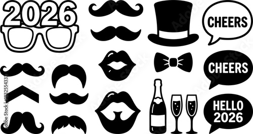 New Year 2026 Photo Booth Props Silhouettes